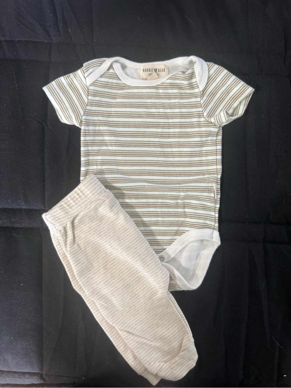 Baby Striped Bodysuit & Ribbed Pant Set - Cream & Tan by Rabbit and Bear